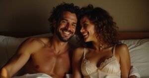 casal sorridente na cama representando firemax funciona